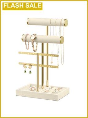 3 Tier Velvet T Bar Jewelry Stand Necklace Bracelet Earring Organizer Display